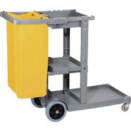CLEANING CARTS | Boardwalk 19 in. x 45 in. x 39 in. 4 Shelves 1 Bin Plastic Janitor's Cart - Gray