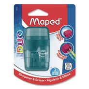 PENS PENCILS AND MARKERS | Maped Helix DUO 2-Hole Canister Pencil Sharpener/Eraser Combo, 3.74 x 1.08 x 4.92, Randomly Assorted Colors