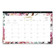 CALENDARS AND PLANNERS | Blue Sky 17 in. x 11 in. 12-Month (Jan to Dec): 2026 Kelly Ventura Magenta Bloom Desk Pad Calendar - Floral Artwork, White/Multicolor Sheets