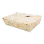 FOOD TRAYS CONTAINERS LIDS | World Centric 6.2 in. x 8.5 in. x 1.85 in. 50 oz. Sugarcane No Tree Folded Takeout Containers - Natural (200/Carton)
