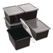 DESK ACCESSORIES AND OFFICE ORGANIZERS | Storex Storage Bin with Lid, 4 gal, 11.25-in x 11.25-in x 7.87-in, Black, 6/Pack