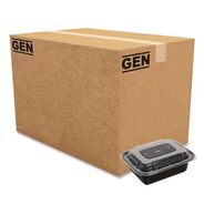 FOOD SERVICE | GEN FCPP-BC-12RECT 5.78 in. x 4.52 in. x 2.24 in. 12 oz. Plastic Microwavable Food Container with Lid - Rectangular Black/Clear (150/Carton)