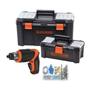DRILLS | Black & Decker BDST60129AEVBDCS40BI-BNDL 4V MAX Brushed Lithium-Ion Cordless Pivot Screwdriver with 19 in. and 12 in. Tool Box Bundle