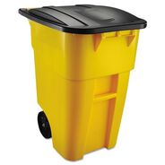 TRASH WASTE BINS | Rubbermaid Commercial 50 Gallon Molded Plastic Square Brute Rollout Container - Yellow