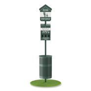 PRODUCTS | Furloo FLO1RSG Pet Waste Station with Roll Bag Locking Dispenser, 11.5 Gallon Round Lidded Trash Can, Pole, and Glow-in-the-Dark Sign