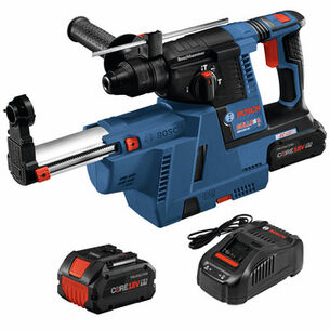 DEMO AND BREAKER HAMMERS | Bosch 18V Bulldog Brushless Lithium-Ion 1 in. Cordless SDS-Plus Rotary Hammer Kit with Dust Collection Attachment and 2 Batteries (8 Ah)