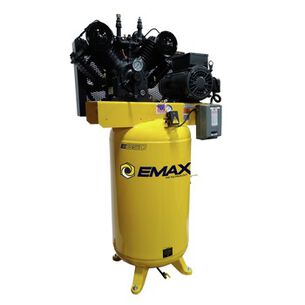 PRODUCTS | EMAX 10 HP 80 Gallon 2-Stage 1-Phase Industrial V4 Pressure Lubricated Solid Cast Iron Pump 38 CFM @ 100 PSI
