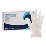 CLEANING GLOVES | Boardwalk 3.6 mil Thick Powder-Free Exam Vinyl Gloves - Large, Clear (100/Box)