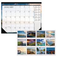 CALENDARS AND PLANNERS | House of Doolittle 22 in. x 17 in. 12-Month (Jan to Dec): 2026 Recycled Earthscapes Desk Pad Calendar - Seascapes Photography, Black Binding/Corners