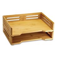 OFFICE FURNITURE ACCESSORIES | Officemate Bamboo Stackable Desktop Document Trays 2 Sections Letter Size Files 14.09-in x 10.47-in x 4.4-in Brown 2/Pack