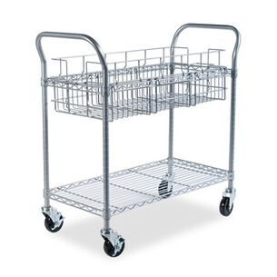 PRODUCTS | Safco 39 in. x 18.75 in. x 38.5 in. 1 Shelf 1 Bin Dual-Purpose Metal Wire Mail and Filing Cart - Metallic Gray