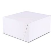 FOOD TRAYS CONTAINERS LIDS | SCT 1576 10 in. x 10 in. x 5 in. Standard Paper One-Piece Non-Window Bakery Boxes - White/Brown (100/Bundle)