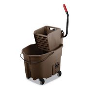 CLEANING TOOLS | Rubbermaid Commercial 35 qt. WaveBrake 2.0 Side-Press Plastic Bucket/Wringer Combos - Brown