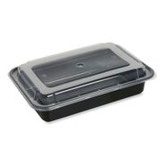 FOOD SERVICE | GEN FCPP-BC-38RECT 8.81 in. x 6.02 in. x 2.48 in. 38 oz. Plastic Microwavable Food Container with Lid - Rectangular Black/Clear (150/Carton)