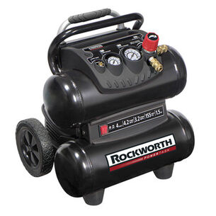  | Factory Reconditioned Rockworth 1.5 HP 4 Gallon Oil-Free Twin-Stack Air Compressor (Black)