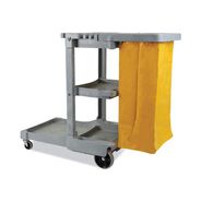 PRODUCTS | Boardwalk 22 in. x 44 in. x 38 in. 4 Shelves 1 Bin Plastic Janitor's Cart - Gray