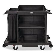 CLEANING CARTS | Rubbermaid Commercial 23 in. x 53.12 in. x 19.1 in. 3-Shelf Compact Plastic Housekeeping Cart - Black