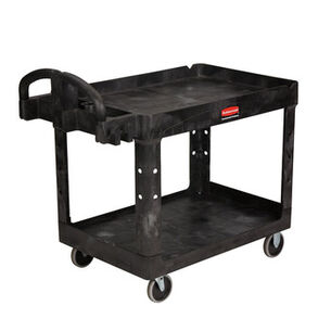 PRODUCTS | Rubbermaid Commercial FG452088BLA 25.9 in. x 45.2 in. x 32.2 in. 500 lbs. Capacity 2 Lipped Shelves Heavy-Duty Plastic Utility Cart - Black