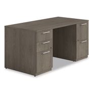 OFFICEJANSAN | Alera AE1NZK-UF3060FF TOM 60 in. x 30 in. x 29 in. Seville Series Double Pedestal Desk - Walnut