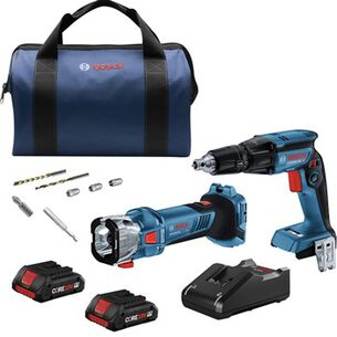DOLLARS OFF | Bosch 18V Brushless Lithium-Ion 1/4 in. Cordless Hex Screwgun and Cut-Out Tool Combo Kit with 2 Batteries (4 Ah)