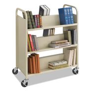 CLEANING AND SANITATION | Safco 36 in. x 18.5 in. x 43.5 in. 300 lbs. Capacity 6 Shelves Metal Steel Double-Sided Book Cart -  Sand