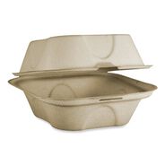 FOOD TRAYS CONTAINERS LIDS | World Centric TO-SC-U15B-LFP 6.5 in. x 6 in. x 3.2 in. Paper Burger Box Fiber Hinged Containers - Natural (500/Carton)