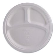 BOWLS AND PLATES | Eco-Products EP-P007NFA Vanguard 10 in. diameter 3-Compartment Renewable and Compostable Sugarcane Plates - White (500/Carton)
