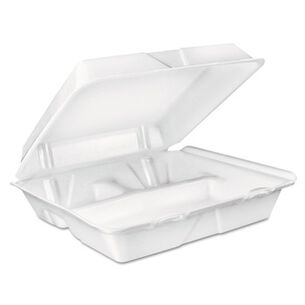  | Dart 90HT3R 9 in. x 9.4 in. x 3 in. 8 oz. 3-Compartment Foam Hinged Lid Container - White (200/Carton)