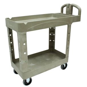 PRODUCTS | Rubbermaid Commercial FG450088BEIG 17.13 in. x 38.5 in. x 38.88 in. 500 lbs. Capacity 2 Shelves Plastic Heavy-Duty Utility Cart with Lipped Shelves - Beige