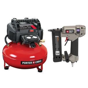 PRODUCTS | Porter-Cable 0.8 HP 6 Gallon Oil-Free Pancake Air Compressor and 23 Gauge 1-3/8 in. Pin Nailer Kit Bundle