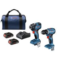 COMBO KITS | Factory Reconditioned Bosch 18V Brushless Lithium-Ion 1/4 in. Hex Cordless Impact Driver and 1/2 in. Drill Driver Combo Kit (2 Ah)