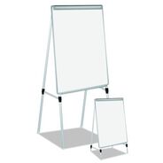 EASELS | MasterVision 28 in. x 39.5 in. Silver Easy Clean Dry Erase Quad-Pod Presentation Easel - White Surface/Black/Satin Aluminum Frame