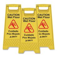 SAFETY EQUIPMENT | Gritt Commercial GRI184YEL3PK 11.8 in. x 12 in. x 24 in. Caution Wet Floor Sign - Yellow (3/Carton)