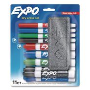 PRODUCTS | EXPO Low-Odor Dry Erase 10-Color Marker and Eraser Set Broad Chisel/Fine Bullet Tips Assorted Colors 11 Pieces/Set