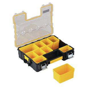 CASES AND BAGS | Dewalt 14 in. x 17-1/2 in. x 4-1/2 in. Deep Pro Organizer with Metal Latch - Yellow/Clear/Black