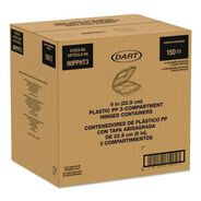 FOOD TRAYS CONTAINERS LIDS | Dart 9 in. x 8.75 in. x 3 in. 3-Compartments ProPlanet Microwaveable Plastic Hinged Containers - Clear (150/Carton)