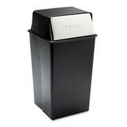 TRASH WASTE BINS | Safco Reflections Push Top Square Receptacle, Steel, 36gal, Black/chrome