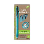 PENS | BIC ReVolution Ocean Bound Medium 1 millimeter Retractable Ballpoint Pen - Black Ink/Translucent Blue Barrel (1-Dozen)