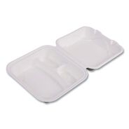 PRODUCTS | Eco-Products EP-HC83NFA 8 x 8 x 3 Vanguard 3-Compartment Renewable and Compostable Sugarcane Clamshells - White (200/Carton)