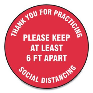 PRODUCTS | GN1 17 in. Circle "Thank You For Practicing Social Distancing Please Keep At Least 6 ft. Apart" Slip-Gard Floor Signs - Red (25/Pack)