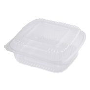 FOOD SERVICE | World Centric 8.3 in. x 8.6 in. x 3.1 in. 46 oz. PLA Plastic Hinged Clamshells - Clear (300/Carton)