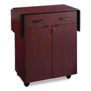 CLEANING CARTS | Safco 32.5 in. to 56.25 in. x 20.5 in. x 38.75 in. 1 Drawer 3 Shelves Engineered Wood Hospitality Cart with Drop Leaves - Mahogany