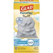 TRASH WASTE BINS | Glad ForceFlex 24 in. x 27.38 in. 13 Gallon Kitchen Drawstring Trash Bags - White Fresh Clean Scent (240/Carton)
