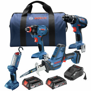 COMBO KITS | Factory Reconditioned Bosch 18V Lithium-Ion Cordless 4-Tool Combo Kit (2 Ah)
