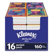 TISSUES | Kleenex 3-Ply On The Go Packs Facial Tissues - White (10/Pouch, 16 Pouches/Pack, 6 Packs/Carton)