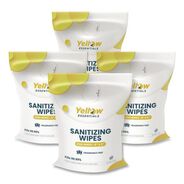 CLEANING CLOTHS | Gritt Commercial YE00120004PK Yellow Essentials Sanitizing Wipes, 5 x 8, Unscented, White, 2,000/Refill Bag, 4 Refill Bags/Carton