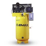 PORTABLE AIR COMPRESSORS | EMAX 7.5 HP 80 Gallon 2-Stage Single Phase 26 CFM @100 PSI Industrial 3-Cylinder Motor Splash Lubricated Electric Air Compressor
