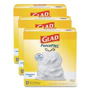 TRASH WASTE BINS | Glad 22541 ForceFlex Kitchen Drawstring Trash Bags, Drawstring, 13 gal, Unscented, 23.47 x 25.38, White, 110 Bags/Box, 3 Boxes/Carton