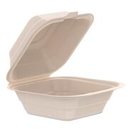 FOOD TRAYS CONTAINERS LIDS | Dart 6.12 in. x 5.87 in. x 3.1 in. ProPlanet Seal Compostable Molded Fiber Hinged Trays - Natural (500/Carton)