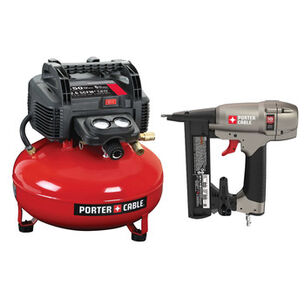 COMPRESSOR COMBO KITS | Porter-Cable 0.8 HP 6 Gallon Oil-Free Pancake Air Compressor and 18-Gauge 1-1/2 in. Narrow Crown Stapler Kit Bundle